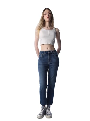 Image of ONLY Women's Solid Slim Fit High Rise Blue Jeans
