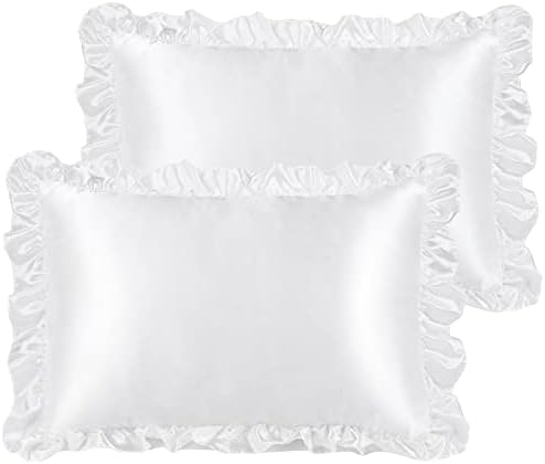 PiccoCasa Satin Pillowcases for Hair and Skin, Retro Silky Pillow Cover with Luxury Ruffle and Envelope Closure Satin Pillow Cases 2 Pack Black 50 x 65cm