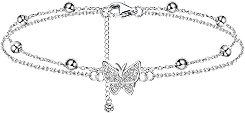 ORAZIO Pulsera Delicada de Plata de Ley 925 para Mujer Eslabón Ajustable Cuentas en Capas Mariposa Corazón Infinito Cadena Pulsera Encanto Bracele Graduado Cumpleaños Joyería Regalo para Ella