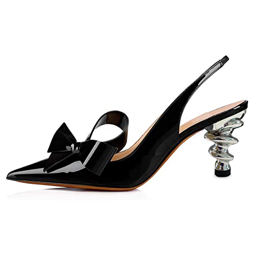 YDN Women's Stiletto Mid Heels Pumps Pointed Toe Bows Slingback Slip on Dress Evening Prom Sandals Shoes Size 4-16 US2