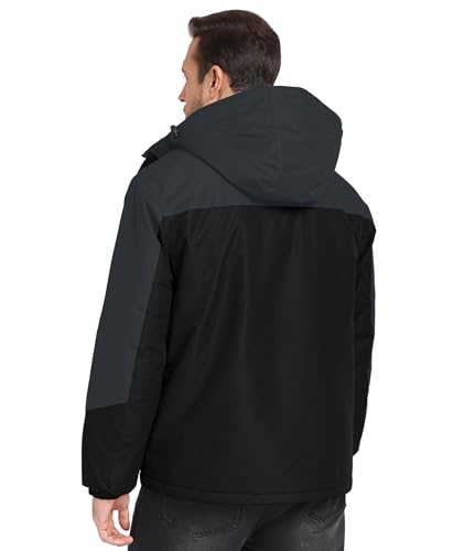 Image of Mens Winter Jackets Waterproof Warm Fleece Ski Jacket with Hood Thermal Windproof Coat Zip Pockets
