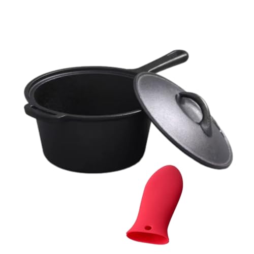 2 Quart Cast Iron Sauce Pan with Lid Silicone Anti-Scald Handle Sleeve Small Cast Iron Pot All Cooktops Compatible Kitchen Cookware for Pasta Sauce Soup Milk Baby Food