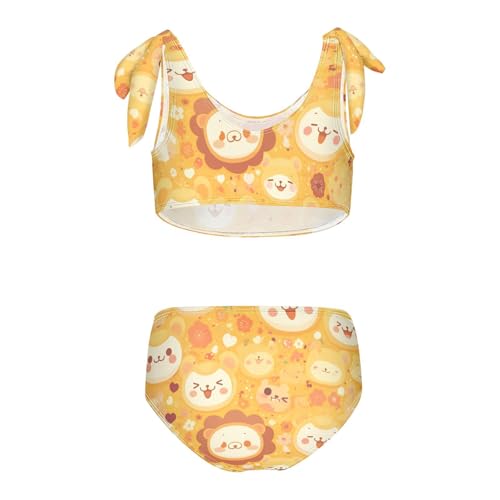 KLL Cute Lion Cartoon Pattern Yellow Girls' 2 Piece Bikini Sets Beach Swimsuits Swimwear Cute Shoulder Strap2