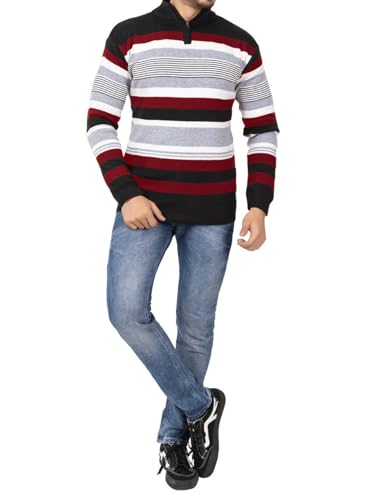 Image of ColorChakra Mens Woolen Sweater for Winters Striper Cardigan Wool Pullover