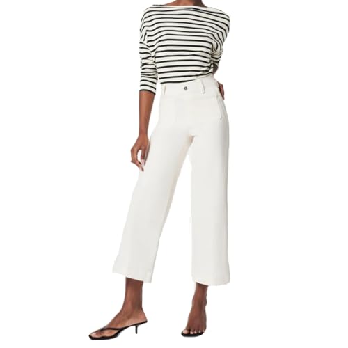 Zelobia Pants, Washed Stretch High Waisted Flared Cropped Wide-Leg Patch Pocket Jeans Tummy Wide Leg Cropped Pants