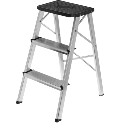 EasySpeed Portátil Taburete Plegable Escalera Aluminio 3 peldaños de Tijera,Super Resistente hasta 150Kg alumino Antideslizante,Ideal para La Cocina, El Baño o El Dormitorio