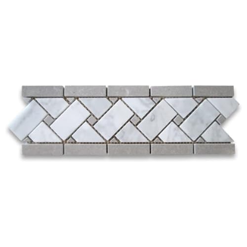 Tenedos Carrara White Marble 4x12 Basketweave...