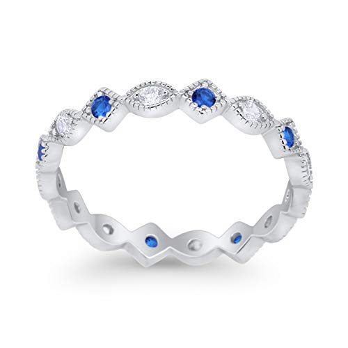 Blue Apple Co. Art Deco Full Eternity Stackable Wedding Band Ring Marquise Round Cubic Zirconia 925 Sterling Silver4