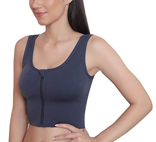 Image of GLAMORAS Women Nylon Spandex Padded Non Wired Front Zip High Intensity Workout Sports Bra, Size-M, Blue
