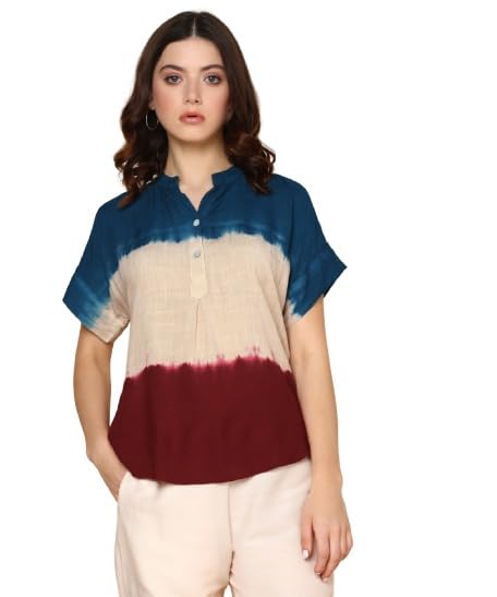 Image of Maaesa Pink Split Tie Dyed Rayon Staple Top