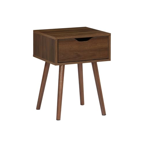 sweeek - Mesita de Noche de Madera teñida de Nogal, 1 cajón, Nepal, Madera de Nogal, 39x39x55 cm