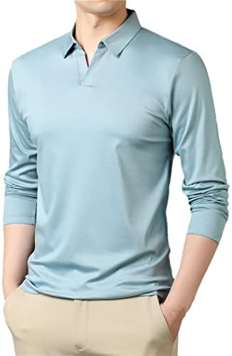 EDSNHG Spring Autumn Soft Cotton Collar Long Sleeve Polo-Shirt Sky Blue