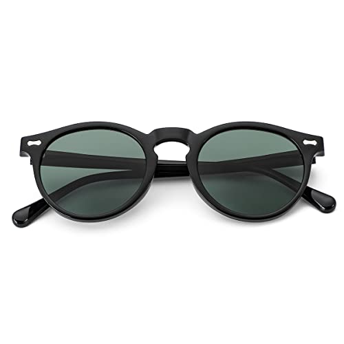 Image of Gleyemor Vintage Polarized Sunglasses for Men Round Sunglasses UV400 Protection Retro Hand-crafted Acetate Frame