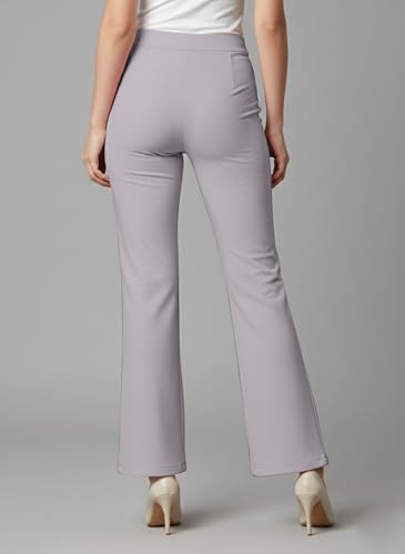 Image of Mehrang Cotton Blend Bootcut Parallel Trouser Pants for Women Regular Fit, Bellbottom Straight Pants for Womens