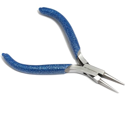 Image of Beadsnfashion Steel Jewellery Making Round Nose Plier (5 Inch) - Professional Stainless Steel Jewellery Making Tool with Blue Grips Handle for Jump Rings & Eye Pins and Detailed Craft Work
