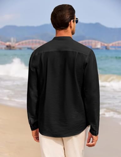 Image of Macsivo Cotton Blend Solid Casual Short Kurta for Men Long Sleeve Mandarin Collar Stylish Shirt Kurta for Men