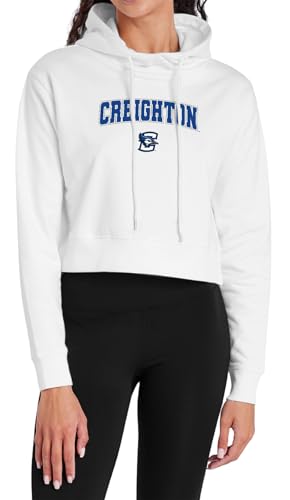 Campus Lab Creighton University Arch Logo Secondary Womens Cropped Hoodie Pullover Sweatshirt White Small