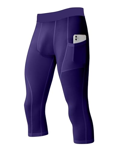 Recopilación de Leggings y medias deportivas para Hombre disponible en línea. 41 SPVISE - Pantalones de compresión 3/4 para hombre, leggings capri atléticos, ajuste seco, para correr, con bolsillo, baloncesto, deportes, gimnasio, capa base, Púrpura, M
