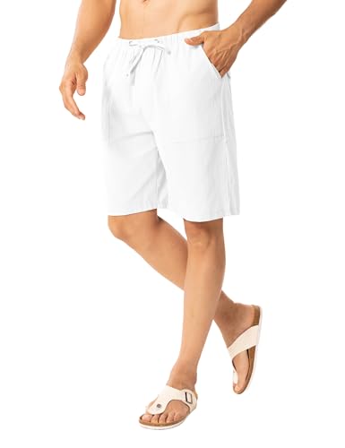 ANTLOOWW Pantalones Cortos de Hombre Verano Pantalones Cortos de Lino con 4 Bolsillos Transpirables Ligeros y Casuales (FR/ES, Letras, M, Regular, Regular, Blanco)