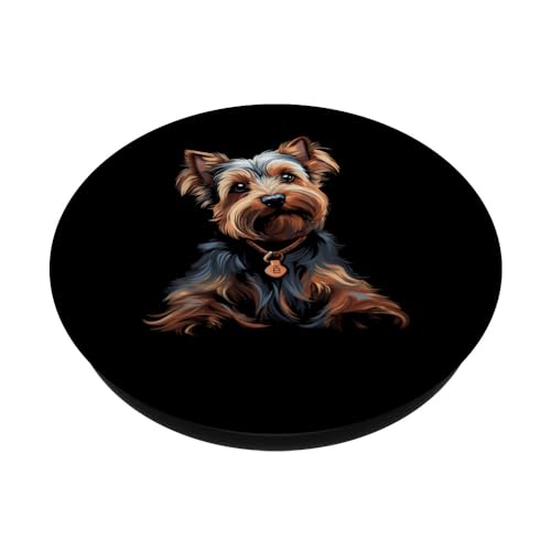 Yorkie dog dogs pet walking master PopSockets Swappable PopGrip, Black - Image 2