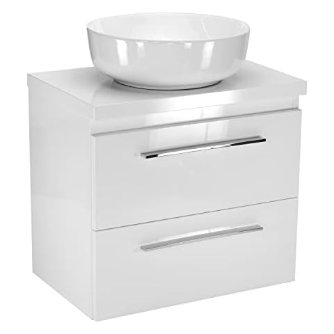 paplinskimoebel Aufsatzwaschbecken mit Waschtischunterschrank mit Platte 50 60 80 Keramik Oval Badmöbel Schubladeschrank Waschbeckenunterschrank Cover