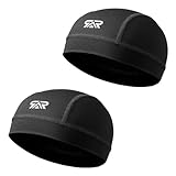 THINDUST 2 Pack Skull Cap Moisture Wicking Helmet Liner Men Motorcycle Cycling Sports Breathable Summer Running Beanie Caps Black/Black