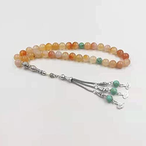 Natural Agate with Afghan Turquoise Tasbih Islam Misbaha Muslim Everything is New Bracelet Rosary 33 66 45 99beads Stone Rosary (12mm x 99beads)