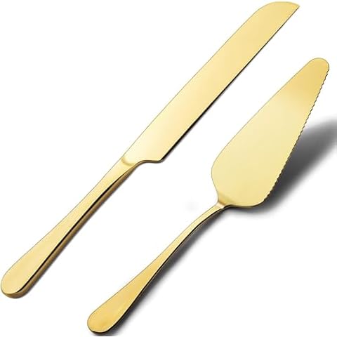 Golden Wedding Cake Knife and Server Set, Exquisite Cake Knife and Pie Server Stainless Steel Wedding Cake Cutter and Server Set for Weddings, Birthdays and Special Occasions Cover