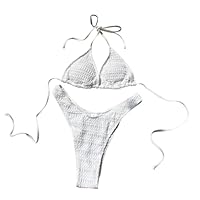 Shffuw Bikini Mujer Reductor Trajes De BañO de Traje baño con Tiras y cordón Sexy Conjunto Bikinis (White, S)