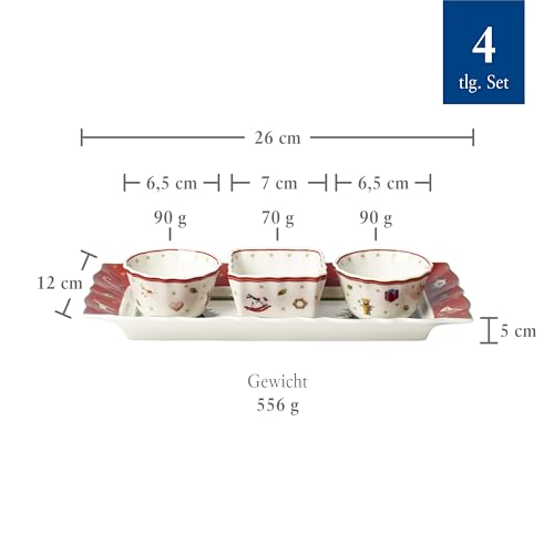 Villeroy & Boch - Toy's Delight Dip Set 4 Teilig, Servierplatte mit Schälchen, Dipschälchen Set Weihnachten, Tischdekoration Toys, Serviertablett, Schalen, Weihnachtsgeschirr, Premium Porzellan