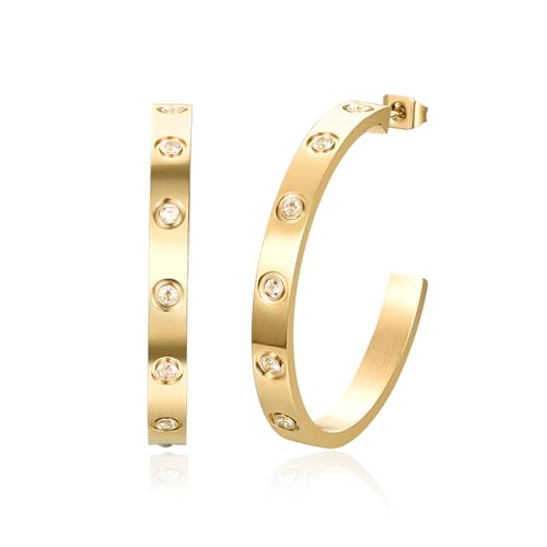 Love Friendship Hoop Earrings Set for Women 18K Gold and Silver Stainless Steel with Cubic Zirconia Stones Jewelry