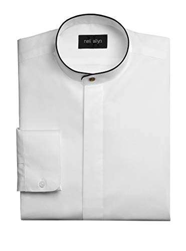 Men's Dress Shirt Banded Collar with Black Piping