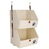Brabtod 2-Tier Dog Shelves Storage Organizer, Dog Toy Basket, Hanging Closet Organizer for Pet, Fabric Storage Bins Dog Cabinet, Collapsible Baskets for Dog Toys,Colloar,Clothes,Blanket -Beige
