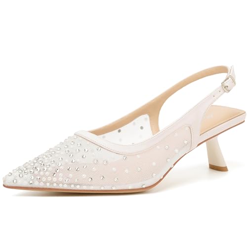 Image of Mostrin Kitten Heels for Women Pointed Toe Pumps Patent Leather Low Heel Slingback Heels with Buckle Dress Shoes for Dating Party Working