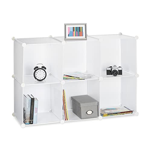 Tanto spazio: scaffale con 6 scomparti - In bianco sobrio - Per riporre libri, CD, vestiti, scarpe, ecc. - Adatto anche come divisorio per ufficio o cameretta dei bambini o dei ragazzi