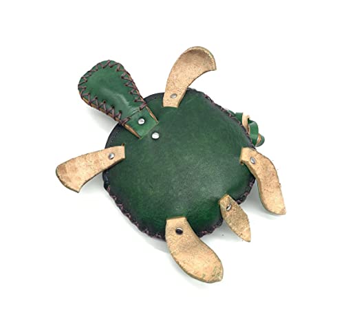 Handmade Vintage Genuine Green Leather 3D Turtle Money Coin Purse With Removable Wrist Strap4