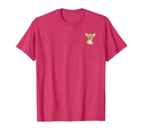 Cute Chihuahua Dog in Pocket Funny Chihuahua T-Shirt, Men, Red Heather, X-Large
