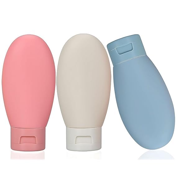 travel bottles set 60ml leak proof refillable plastic toiletry containers multipurpose squeezable shampoo lotion cosmetic storage bottles for travel gym bathroom use pack of 3