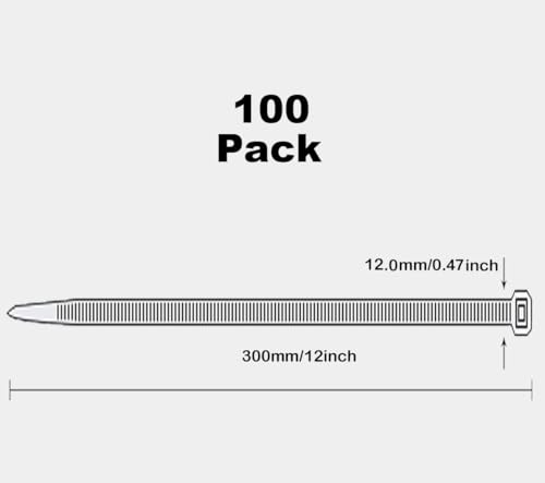 Oksdown 100 Pack Black Extra Thick Cable Ties Heavy Duty Large 300mm×12.0mm Strong Nylon Plastic Self Locking 12 inch/30 cm Zip Tie Wraps - Image 3