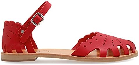 Size 7 Coral Emmanuela Ancient Greek Style Sandals, Handmade Leather Closed Toe Flat Sandals, Quality Adjustable Sandals, Ankle Strap Summer Shoes for Women, Boho Chic Caged Sandals | Image 2