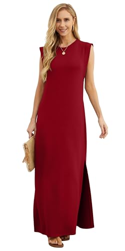 Image of GRECERELLE 2026 Women Year-Round Casual Round Neck Loose Split Wrinkle-Free Long Maxi Vacation Dress with Pockets (XXS-4XL)
