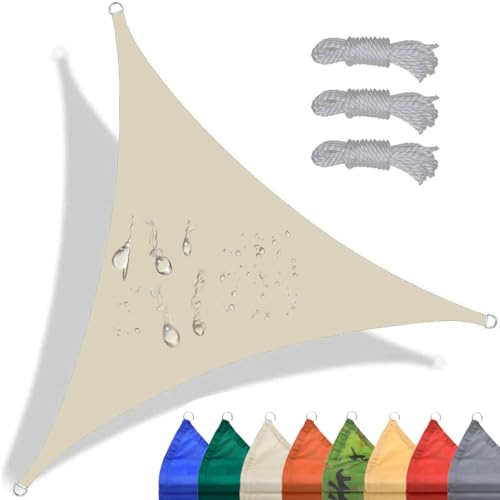 CANYUE Toldo Vela De Sombra Triangular 1x1x1m Blanquecino Toldo Parasol Terraza Protección Rayos UV Impermeable, para Exterior, Jardín, Patio