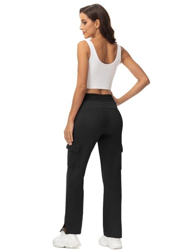 Tbmpoy Women'S Cargo Sweatpants Straight Leg High Waisted Wide Leg Athletic Pants Zipper Pockets Bottom Trendy Black M thumb #3