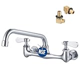 Phivan NSF/ANSI 61 Certified 8' Lead-Free Commercial Sink Faucet Wall Mount, 3 Compartment Sink Faucet with 8' Swivel Spout & Ceramic Valve for Kitchen/Restaurant/Laundry/Utility Sinks, 2 Hole