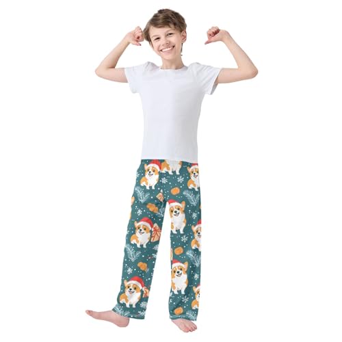 Corgis in Red Hat Boys Pants Boys Athletic Pants Long Pant for Boywith Pockets Wide-Leg Size 6-14Y3