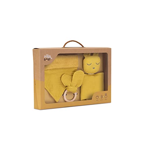 Conjunto de bebé: Doudou, bandana, mordedor muselina urso ocre, Ocre, L