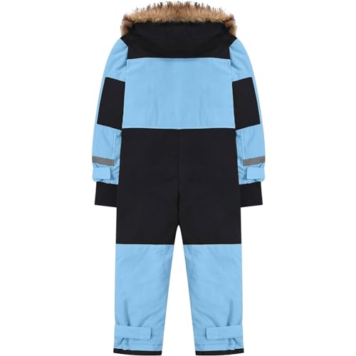 Children's Ski Suit Insulated Snow Bib Overalls Thermal Warm Snowsuit With Removable Hood Mud (Sky Blue #1, 12-13 Years)4