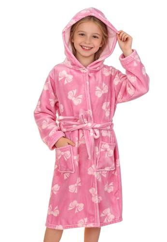 Doctor Unicorn Soft Hooded Rainbow Bathrobe Sleepwear for Girls (Pink Bow 16 Years)