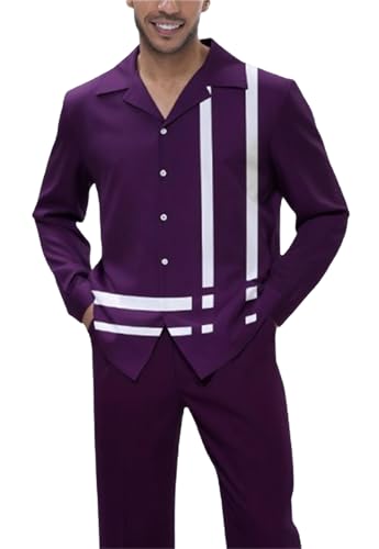 TIFIYA Men's Big and Tall Pants Suits Long Sleeve Walking Suits Church Party Wedding Matching Sets S-5XL