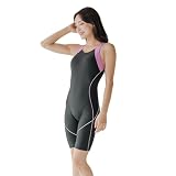 [RAVIR] 【ラヴィール】フィットネス 水着 レディース 体型カバー ノースリーブ クロス 曲線ライン スイムキャップ付 パープル Mサイズ
